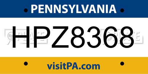 HPZ8368 Pennsylvania License Plate