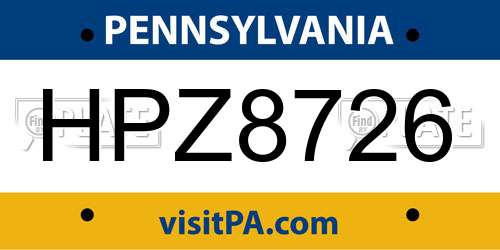 HPZ8726 Pennsylvania License Plate