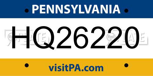 HQ26220 Pennsylvania License Plate
