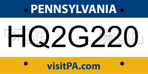 HQ2G220 Pennsylvania License Plate