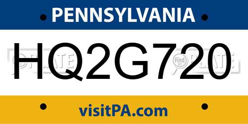 HQ2G720 Pennsylvania License Plate
