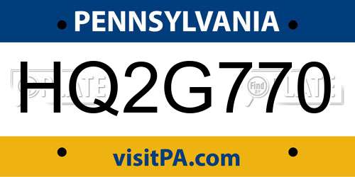 HQ2G770 Pennsylvania License Plate