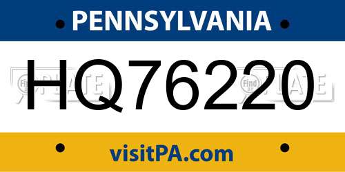 HQ76220 Pennsylvania License Plate