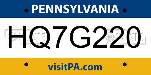 HQ7G220 Pennsylvania License Plate