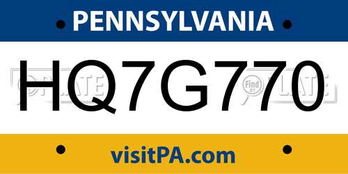 HQ7G770 Pennsylvania License Plate