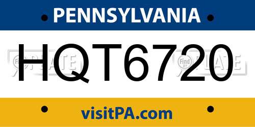 HQT6720 Pennsylvania License Plate