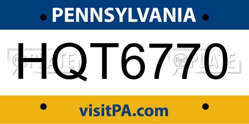 HQT6770 Pennsylvania License Plate