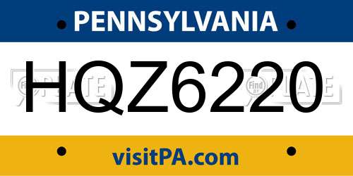 HQZ6220 Pennsylvania License Plate