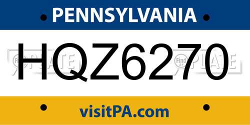 HQZ6270 Pennsylvania License Plate