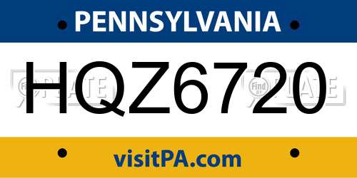 HQZ6720 Pennsylvania License Plate