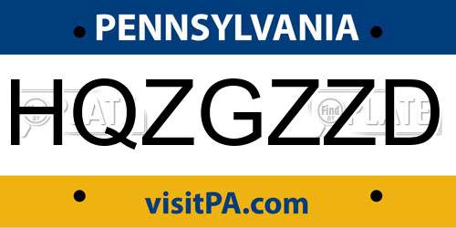 HQZGZZD Pennsylvania License Plate