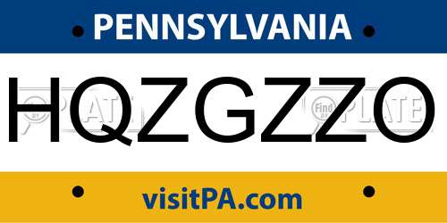 HQZGZZO Pennsylvania License Plate