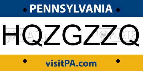 HQZGZZQ Pennsylvania License Plate
