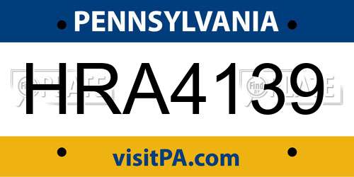 HRA4139 Pennsylvania License Plate