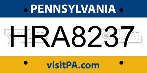 HRA8237 Pennsylvania License Plate