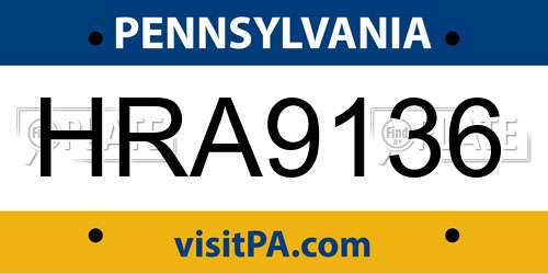 HRA9136 Pennsylvania License Plate
