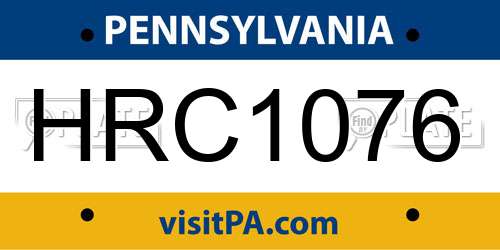 HRC1076 Pennsylvania License Plate