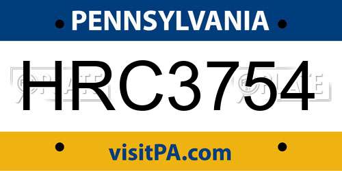 HRC3754 Pennsylvania License Plate