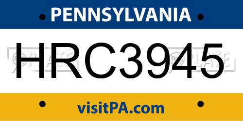 HRC3945 Pennsylvania License Plate