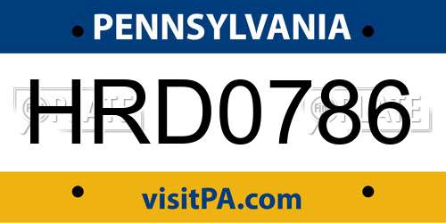 HRD0786 Pennsylvania License Plate