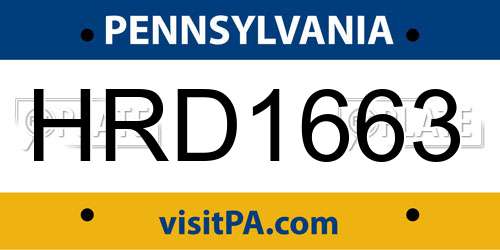 HRD1663 Pennsylvania License Plate