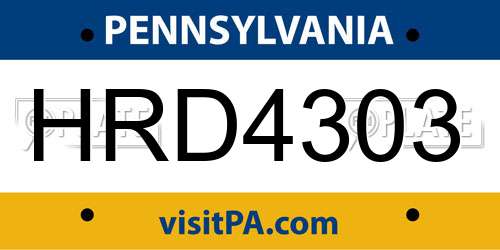 HRD4303 Pennsylvania License Plate
