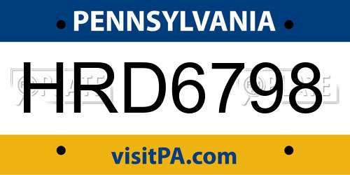 HRD6798 Pennsylvania License Plate