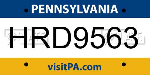 HRD9563 Pennsylvania License Plate