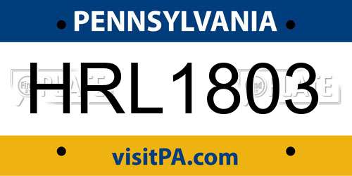 HRL1803 Pennsylvania License Plate