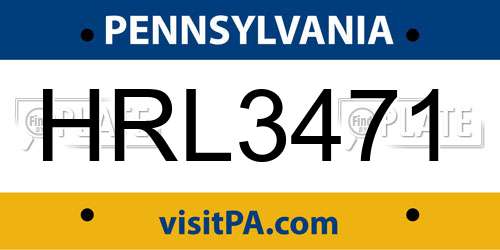 HRL3471 Pennsylvania License Plate