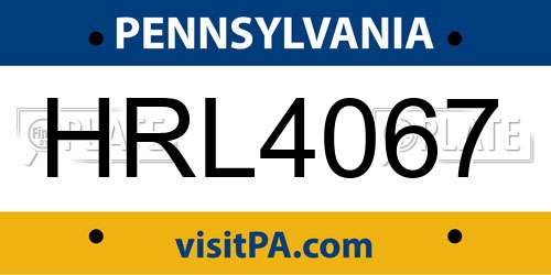 HRL4067 Pennsylvania License Plate