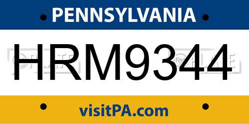 HRM9344 Pennsylvania License Plate