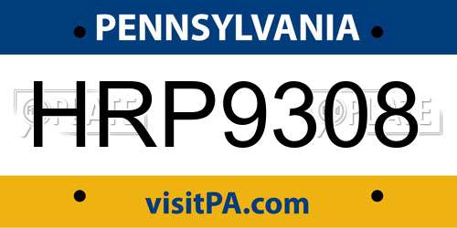 HRP9308 Pennsylvania License Plate