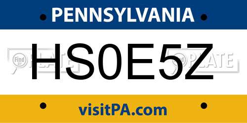 HS0E5Z Pennsylvania License Plate