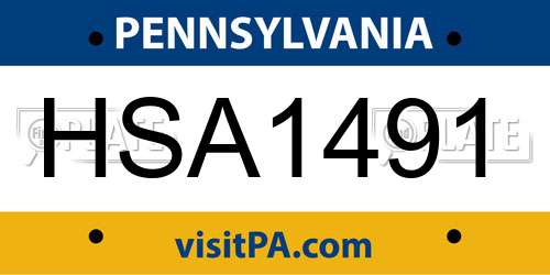 HSA1491 Pennsylvania License Plate