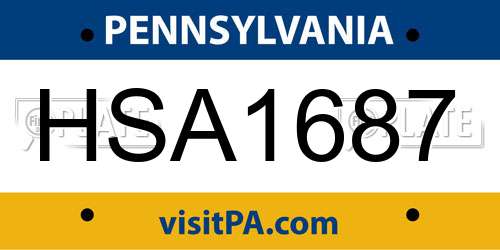 HSA1687 Pennsylvania License Plate