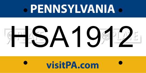 HSA1912 Pennsylvania License Plate