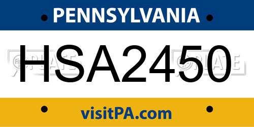 HSA2450 Pennsylvania License Plate