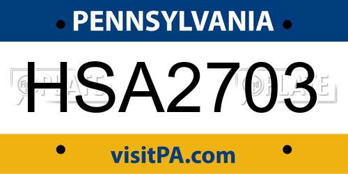 HSA2703 Pennsylvania License Plate