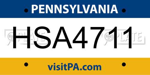 HSA4711 Pennsylvania License Plate