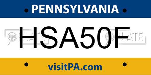 HSA50F Pennsylvania License Plate