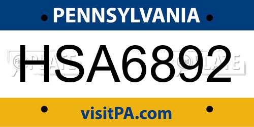 HSA6892 Pennsylvania License Plate