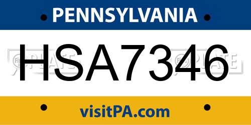 HSA7346 Pennsylvania License Plate