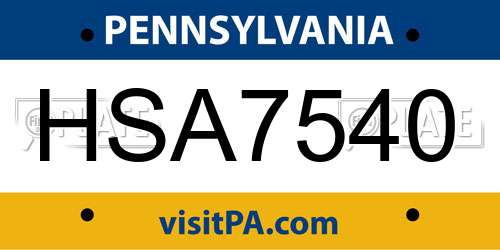 HSA7540 Pennsylvania License Plate