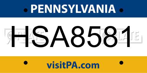 HSA8581 Pennsylvania License Plate