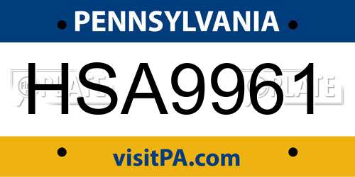 HSA9961 Pennsylvania License Plate