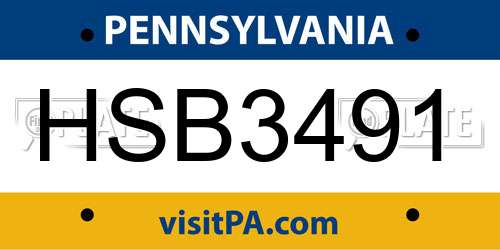 HSB3491 Pennsylvania License Plate