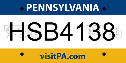 HSB4138 Pennsylvania License Plate