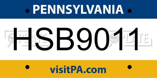 HSB9011 Pennsylvania License Plate