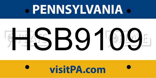 HSB9109 Pennsylvania License Plate